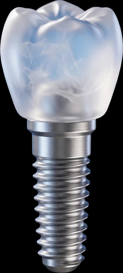 Implant stomatologiczny z koroną, szkło matowe