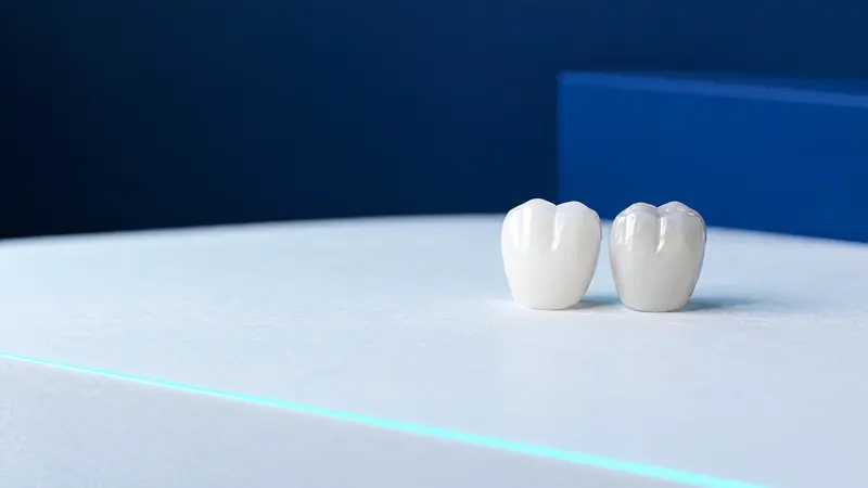 Two front tooth models side by side, one white and one slightly grey